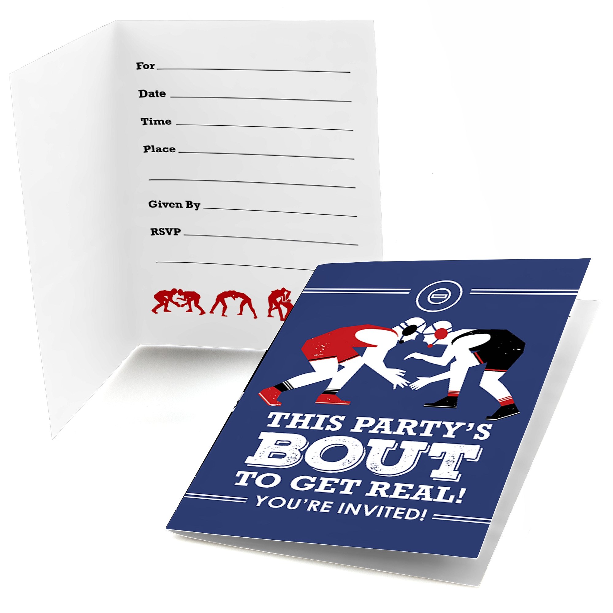 Invitaciones para fiesta de cumpleaños de lucha y wrestling Own The Mat pack de 8 tarjetas infantiles