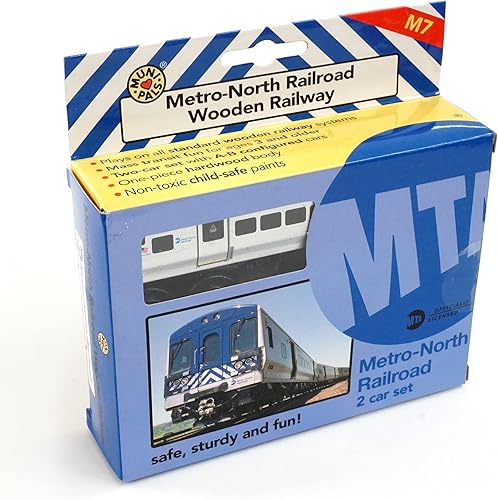 Vista 4 de MUNI PALS Munipals Metro North Railroad - Juego de 2 coches de tren de madera para niños, seguro y probado