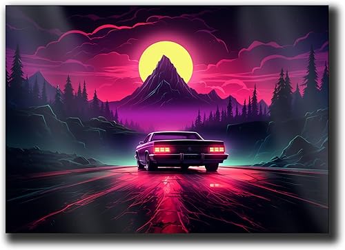 Unique Synthwave Style Retro Art, 80s style art, framed poster print, guest room art, cool living room art, Framed Art Decor, poster