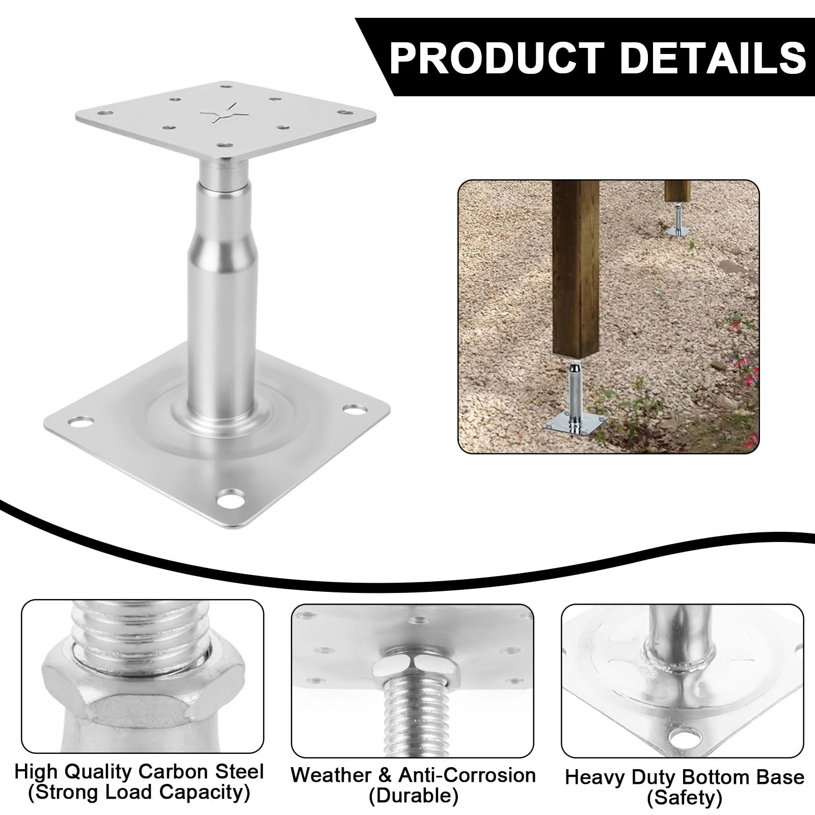 Lot de 4 supports de poteau réglables en hauteur de 100 à 130 mm - Support de poteau réglable pour clôtures, abris, pergolas, travaux de construction