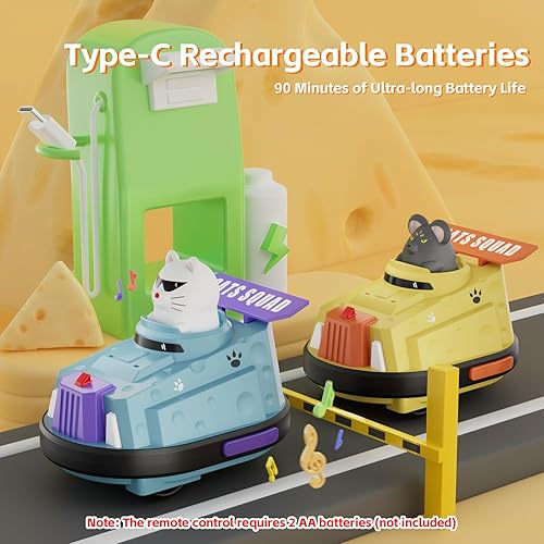 Miniatura 6 de Paquete de 2 autos de control remoto, auto de choque de expulsión RC para niños, auto parachoques de queso de guerra de gatos y ratas, juguetes de