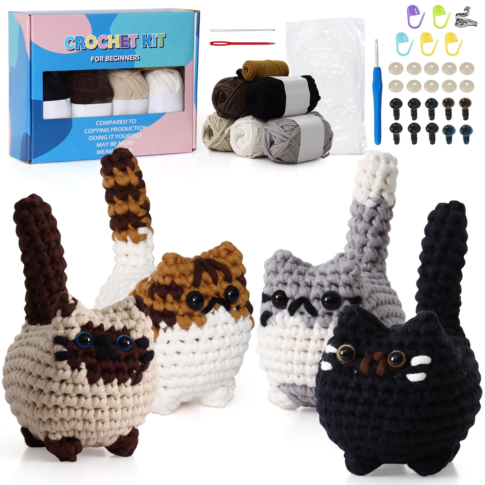 MEIVINES Crochet Kit for Beginners 4PCS Crochet Cats Crafts for