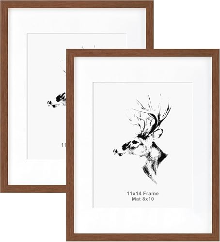 Miniatura 18 de Yaetm Portarretratos de 11 x 14 pulgadas con paspartú para fotos de 8 x 10 pulgadas, juego de 2, marcos de fotos de madera de roble macizo natural
