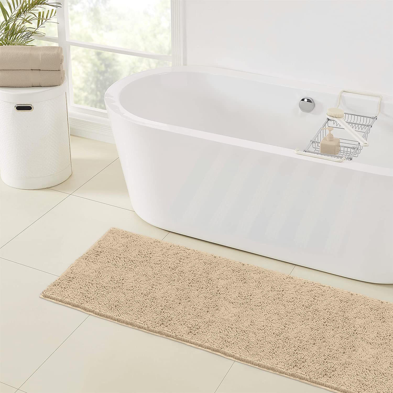 LuxUrux Plush Chenille Bath Mat - Super Soft & Absorbent, Non-Slip Backing, Machine Washable - View #2