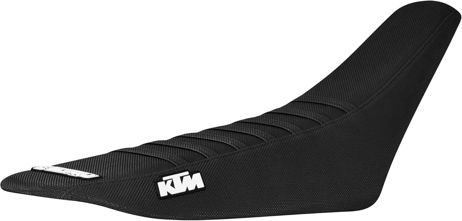 Enjoy Mfg Seat Cover - Compatible Fit for 2001-2006 KTM SX SXF - All Black/Black Ribs #73 (logo)