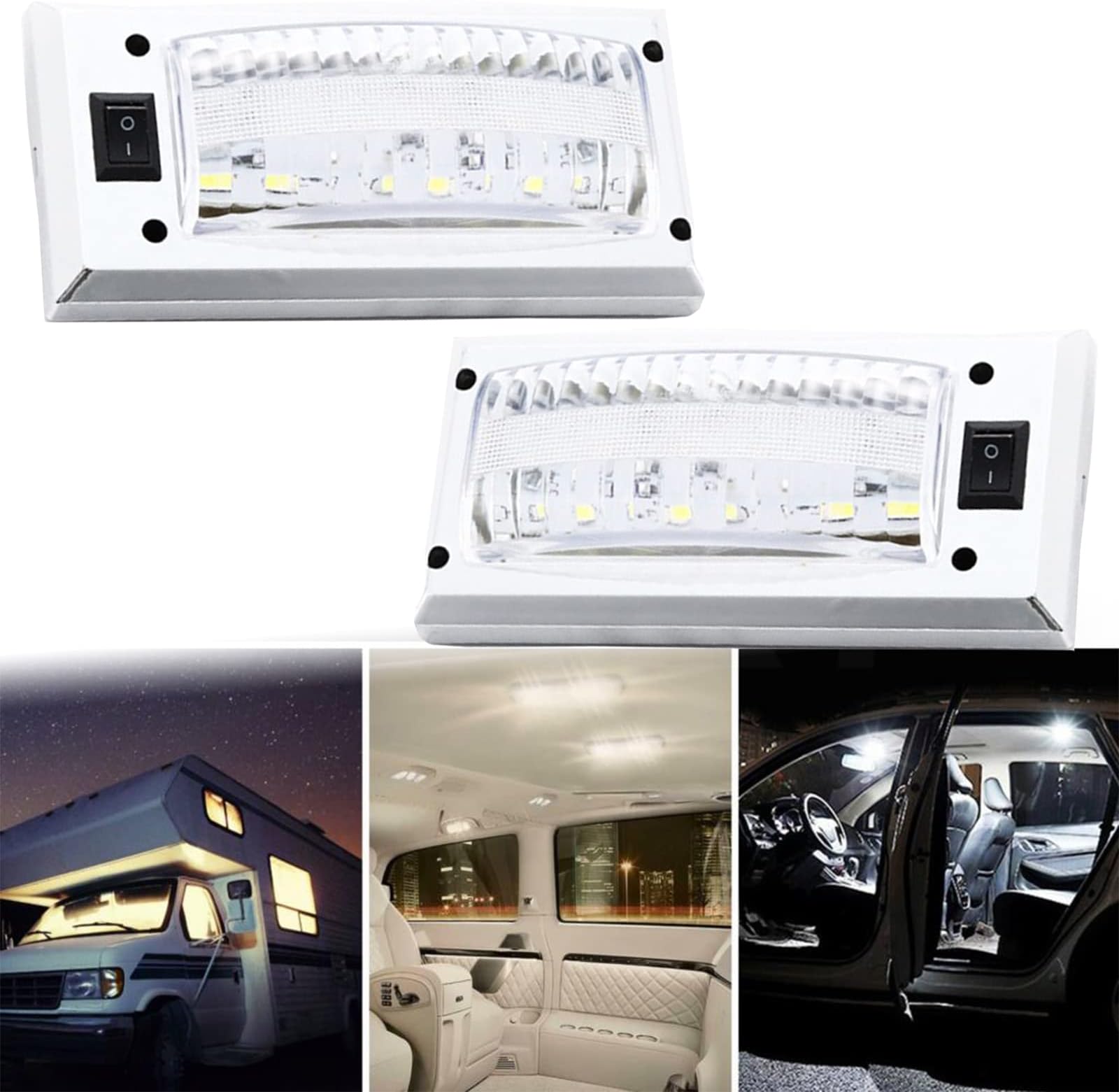 JUTTAUTO Car Interior LED Light 12V/24V 12LEDs with ON/OFF Switch Ceiling Roof Dome Light for Truck Camper Van Caravan Boat Motorhome(2Pcs)