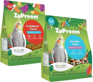 ZuPreem FruitBlend & Sensible Seed Medium Bird Bundle, 2 lb Each | Pellet diet + enrichment seed mix, for cockatiels, lovebirds, quakers & small conures, made in USA