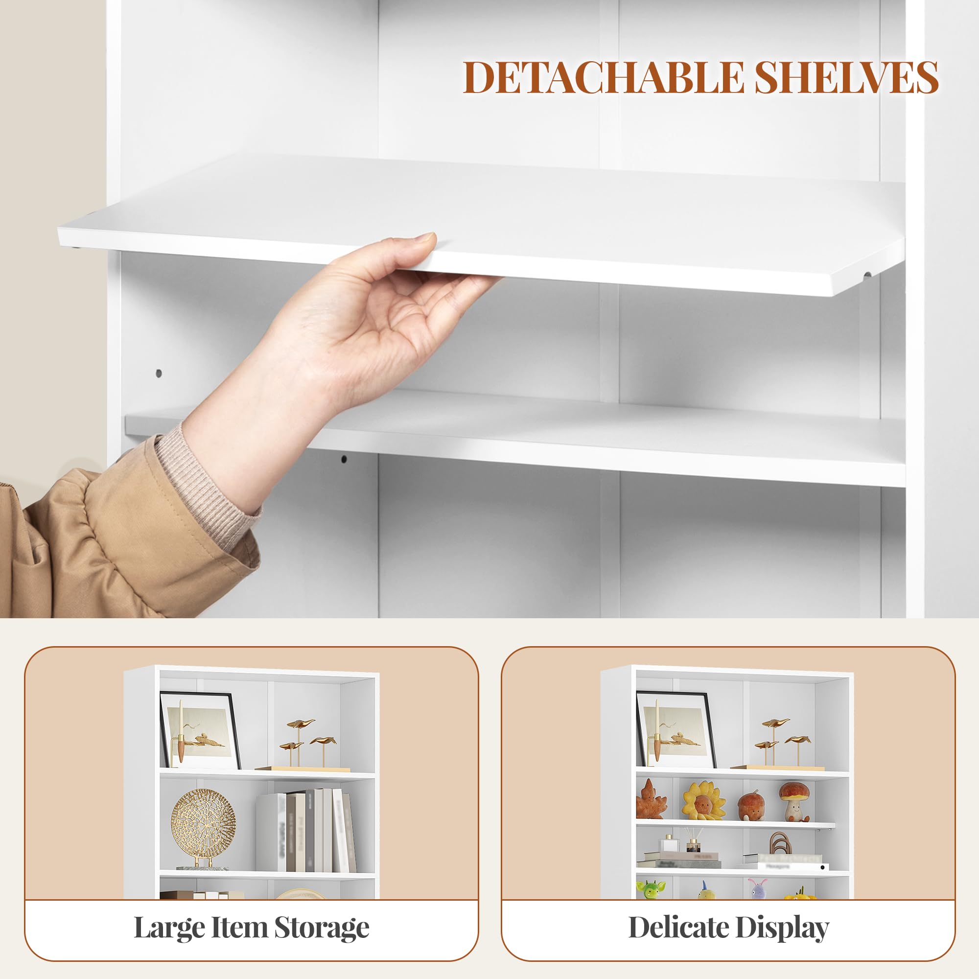 HEXCELEN Bibliothèque, Étagère de Rangement, Étagère à 7 Niveaux, Meuble de Rangement, pour Salon, Bureau, Chambre, Blanc, 24 x 60 x 205 cm