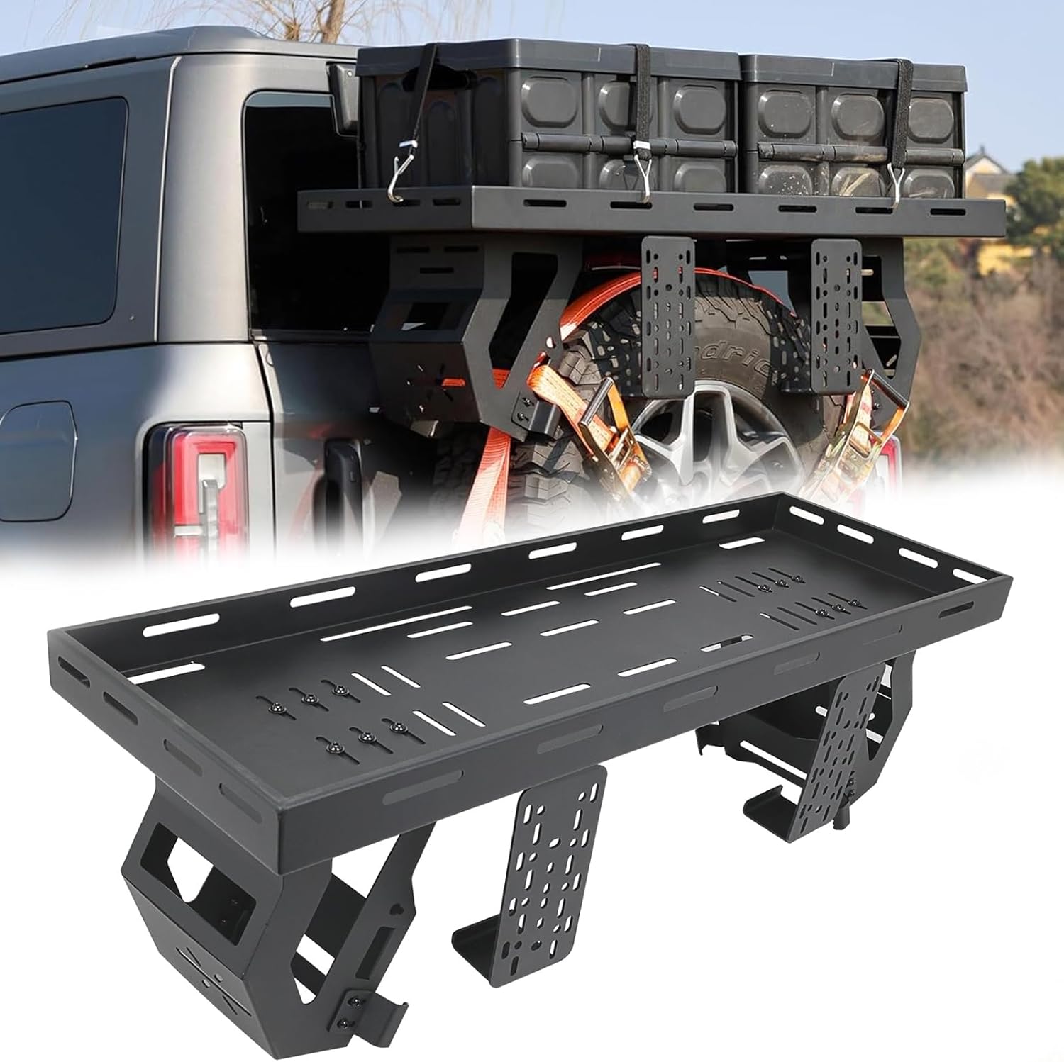 Utility Spare Tire Cargo Rack Basket Storage Tray Fit for 1976-2025 Wrangler JK/JL/TJ/YJ/CJ & 2021-2025 Bronco with 27"-40" Tires