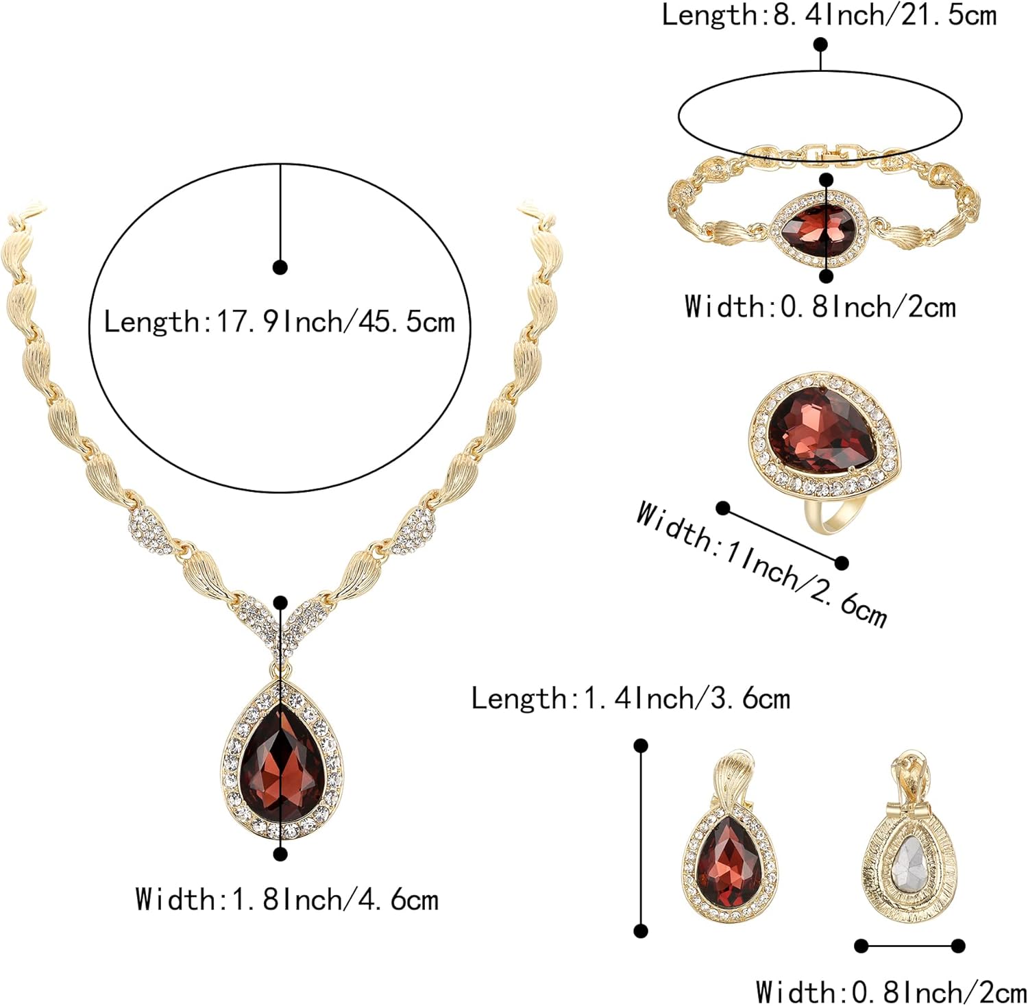 BriLove Womens Africa 18k Gold Plated Jewelry Set Crystal Rhinestones Petals Teardrop Cluster Bib Statement Necklace Link Bracelet Dangle Earrings Ring for Prom - Image 4