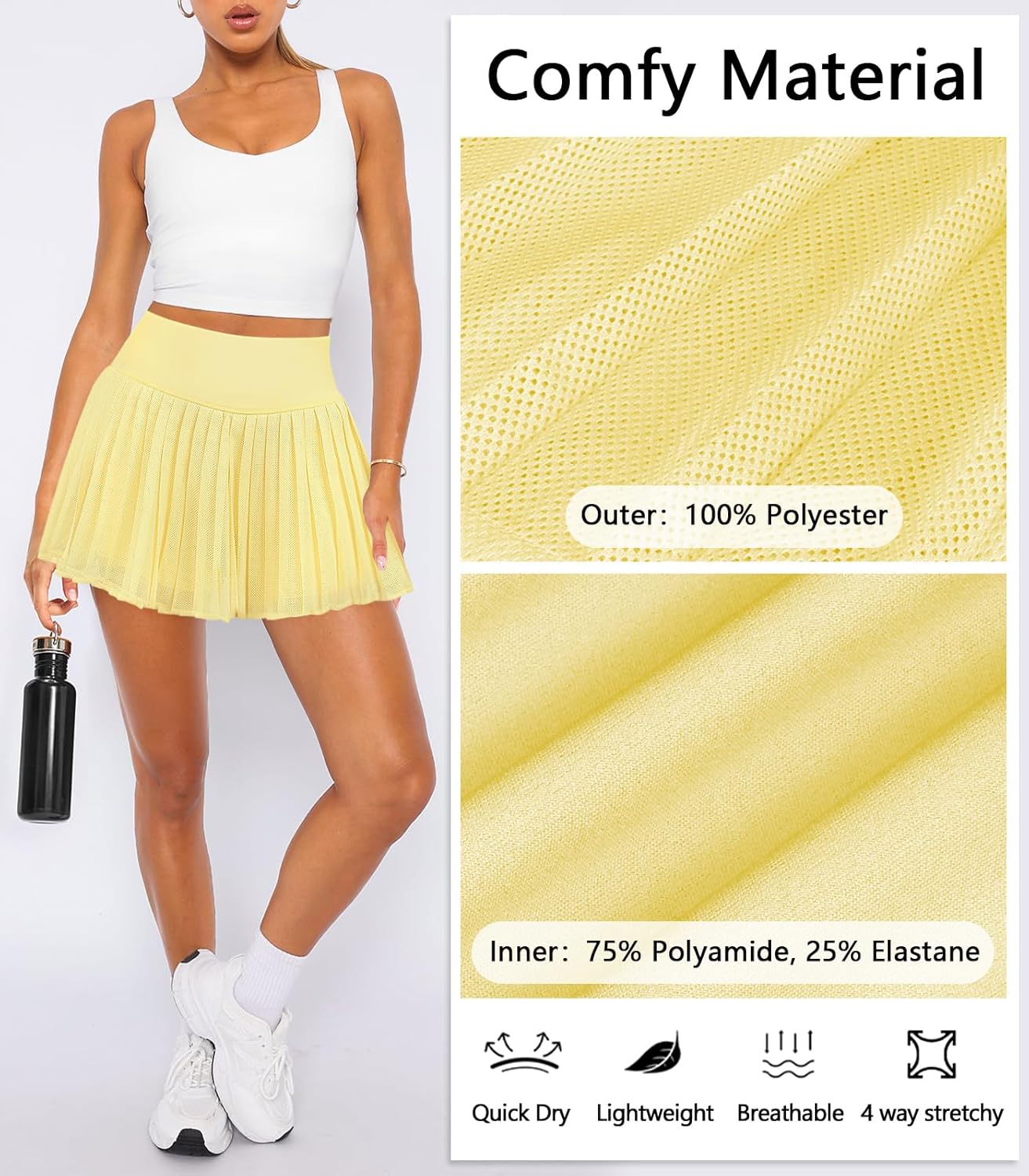 Women's Pleated Tennis Skirt for Women with Shorts Pockets Mini Pleated Flowy High Waisted Athletic Golf Skorts Skirts - Image 4