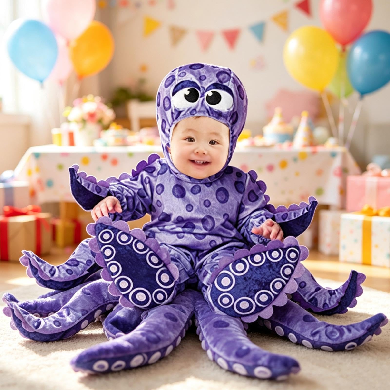 Baoblaze Costume da Cucciolo di Animale, Tutina con Cappuccio, Morbida e realistica, Tuta per Cosplay, Costume di Halloween per Feste in Maschera, Carnevale e, Polpo, S