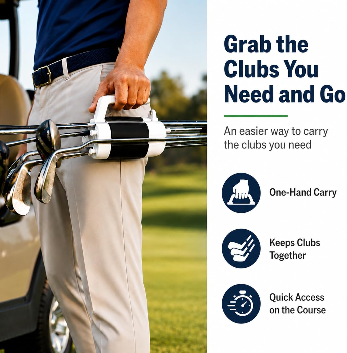 Golf Club Holder for 6 Clubs: Portable Golf Club Carrier with Ball Storage, Tee Holes and Carry Handle, Compact Golf Bag Alternative for Driving Range, Par 3 Course and Quick Practice Black