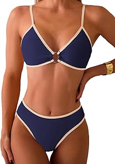 Women's Triangle Bikini Sets Circle Ring Linked Two Piece Swimsuit Color Block Cheeky Bathing Suits