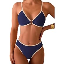 Fanuerg Womens Triangle Bikini Sets Circle Ring Linked Two Piece Swimsuit Color Block Cheeky Bathing Suits