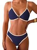 Fanuerg Women's Triangle Bikini Sets Circle Ring Linked Two Piece Swimsuit Color Block Cheeky Bathing Suits