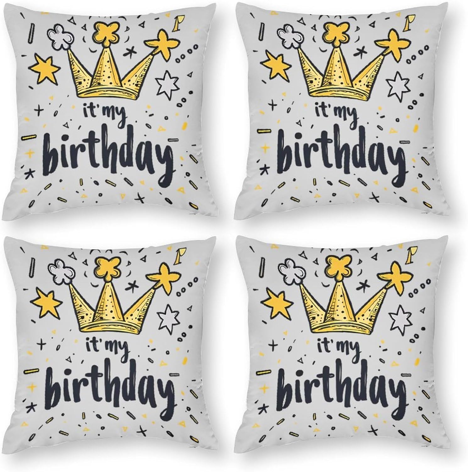 It's My Birthday Printed Throw Pillow Case 4 Pcs Soft Pillowcases Pillows Covers Sofa Bed Decor 12/14/16/17/18/20/22/24/32 Inches