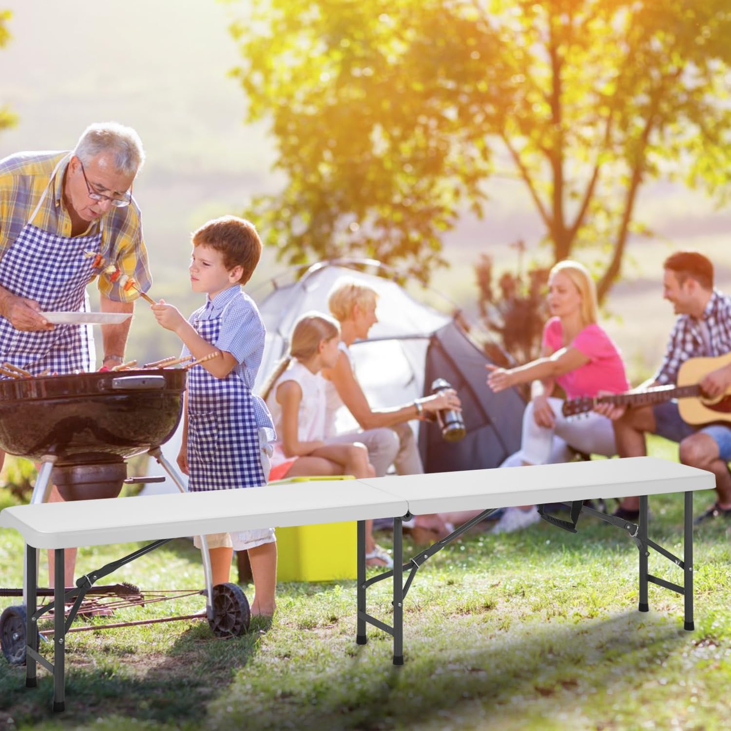 PayLessHere Portable 6 FT Plastic Folding Bench for Outdoor Use, Complete with Carrying Handle for Picnics Camping Dining Parties (2)