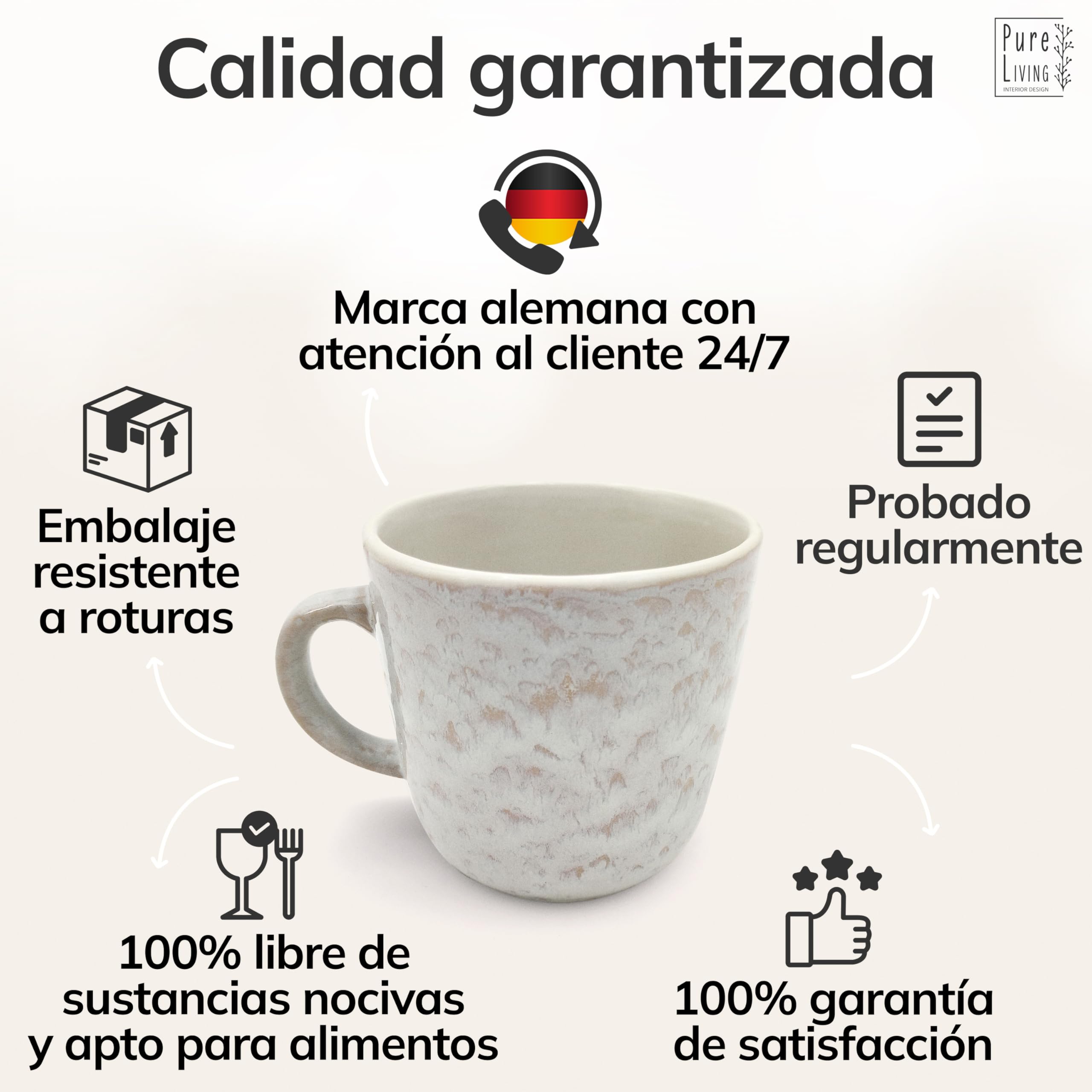 Juego de 6 platos grandes Ibiza - Gres premium, resistente a los arañazos, apto para lavavajillas y microondas - Set de platos llanos para comida de Pure Living en Beige claro