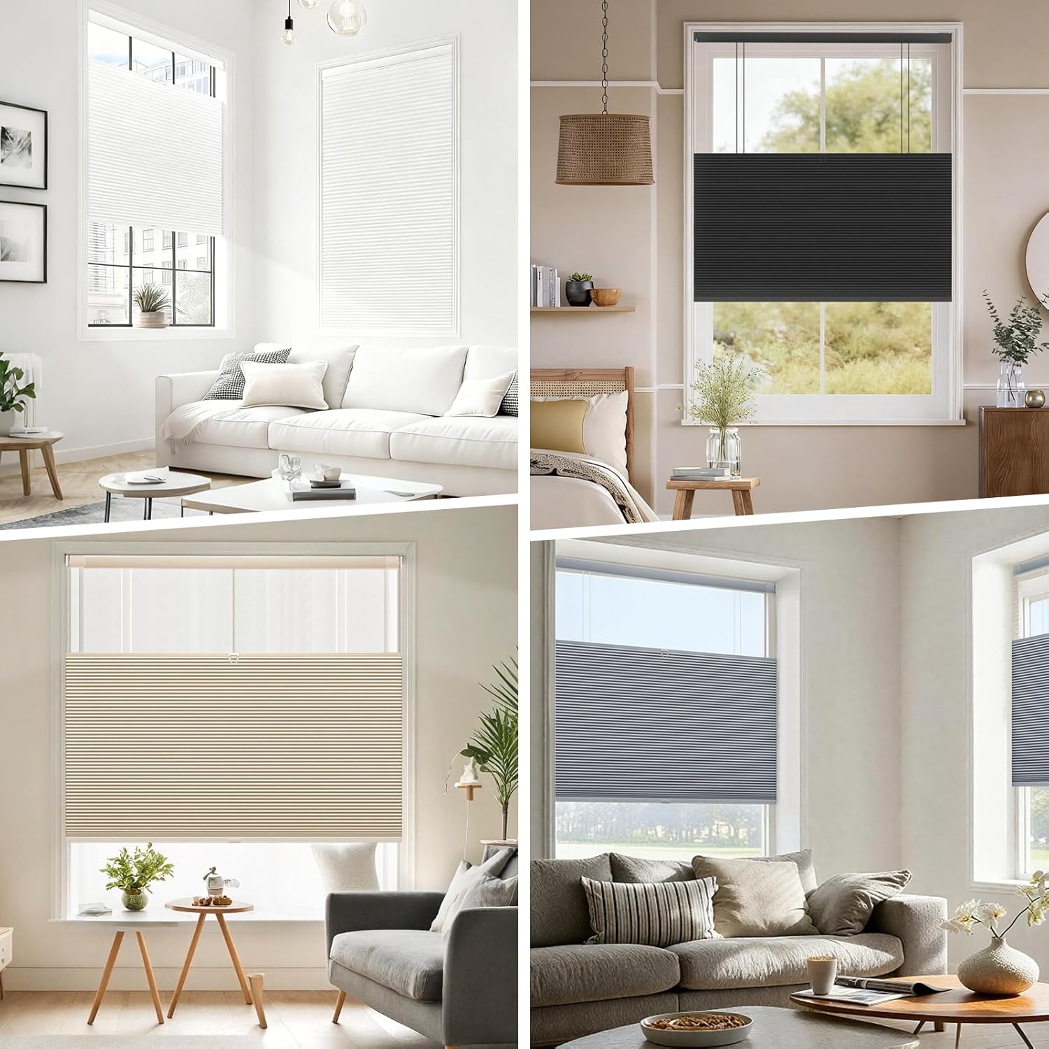 No Drill No Tools Cellular Shades Top Down Bottom Up Honeycomb Blinds Blackout Cordless Window Blinds Easy to Install Cellular Shade for Windows,Blackout-White,Custom Size