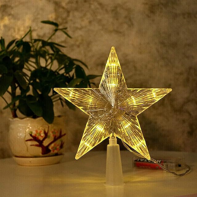 Christmas Tree Topper Star 10 LED Warm White Light Xmas Trees Top Decoration Lighted Star Xmas Tree Star Xmas Tree Decoration Treetop for Christmas Holiday Home Decor