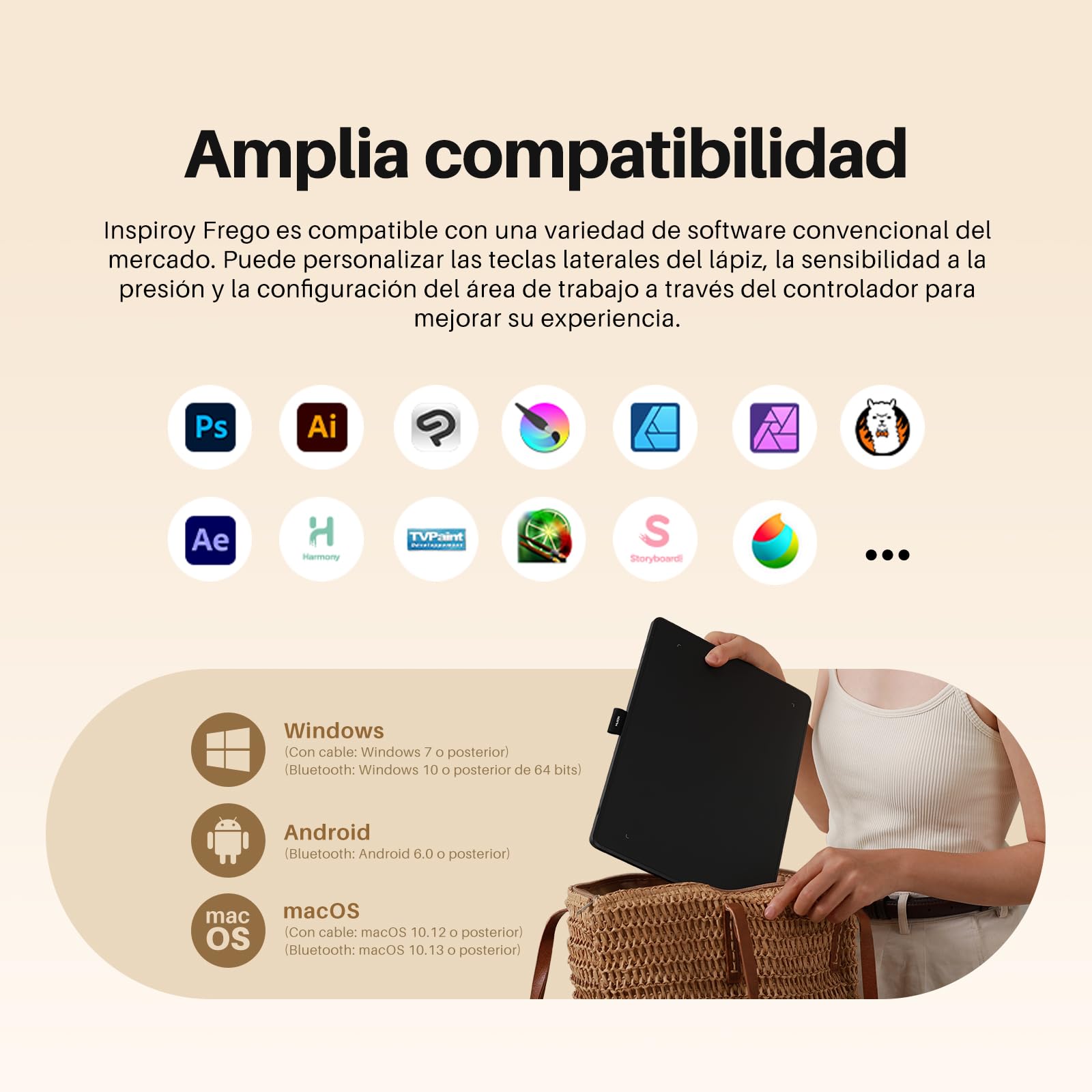 Huion Tableta Gráfica Inspiroy Frego M con Bluetooth, Pentech 3.0+, Tableta de Dibujo de 10x6,25 Pulgadas para Dibujar, Diseñar, Trabajar con Mac, PC y Dispositivos Móviles