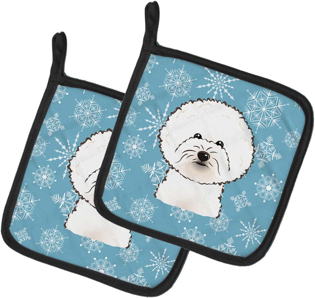 Caroline's Treasures BB1651PTHD Snowflake Bichon Frise Pair of Pot Holders Kitchen Heat Resistant Pot Holders Sets Oven Hot Pads for Cooking Baking BBQ, 7 1/2 x 7 1/2