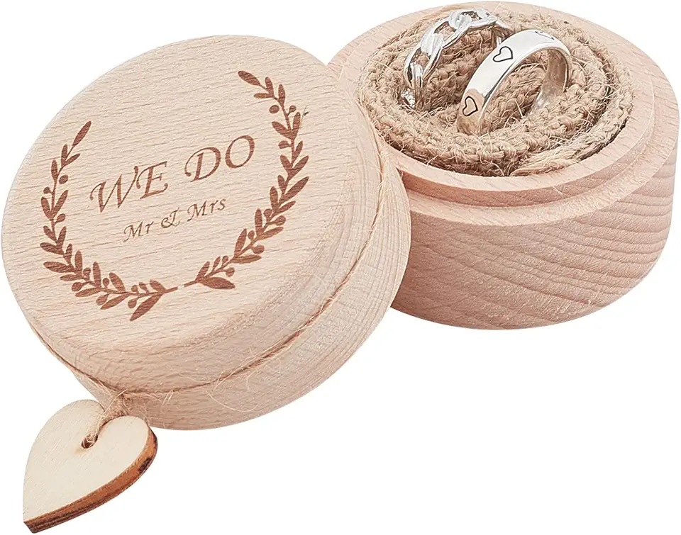 PH PandaHall Caixa de anel, suporte de exibição de anel duplo com linha de gravação vintage porta-joias estojo de armazenamento para cerimônia de casamento, decoração de Natal, presentes de noivado de