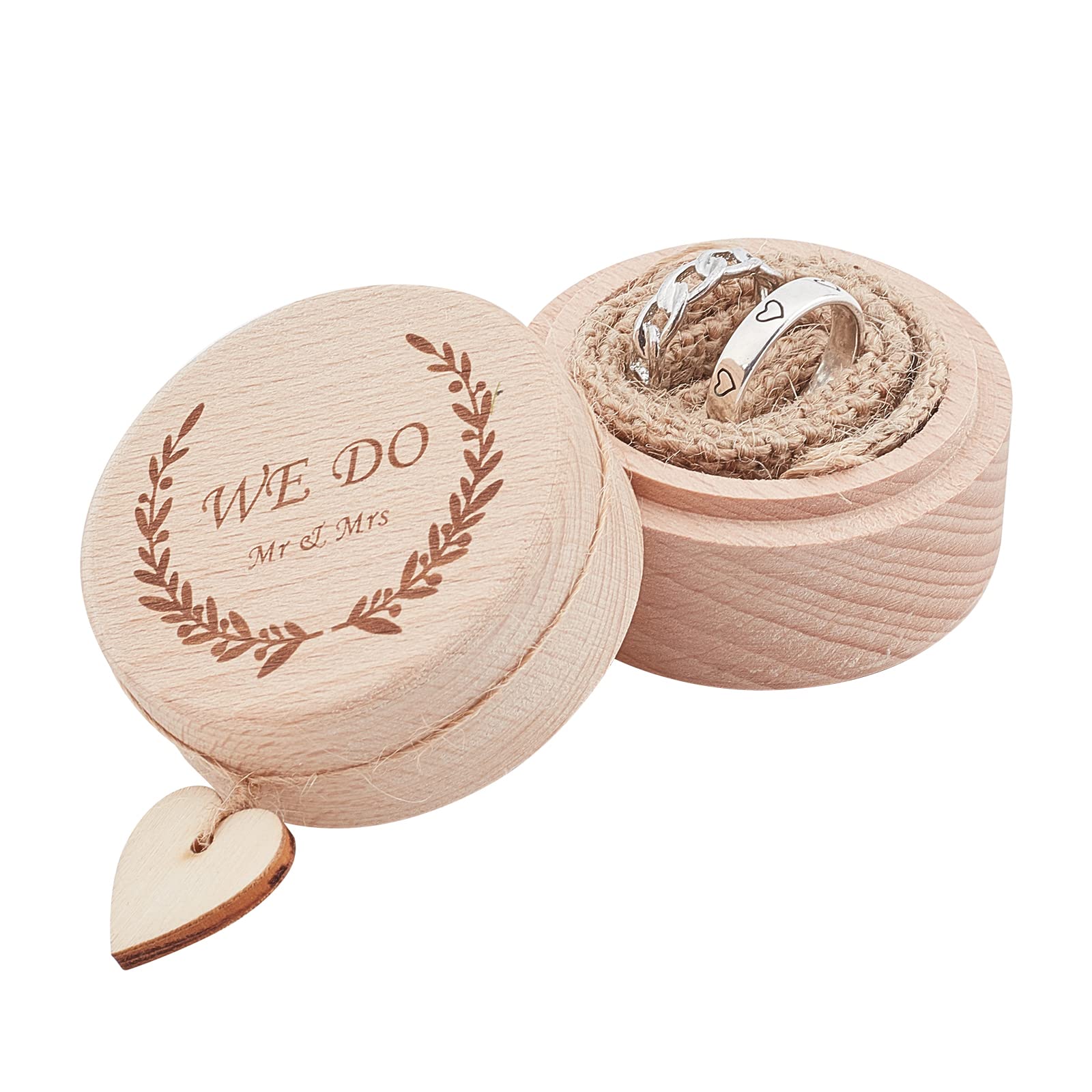 PH PandaHall Scatola Portaanelli In Legno A Doppio Cuore, Rustica Con Cuscino, 9,4x6x1,9 Cm, Per Matrimonio E Fidanzamento