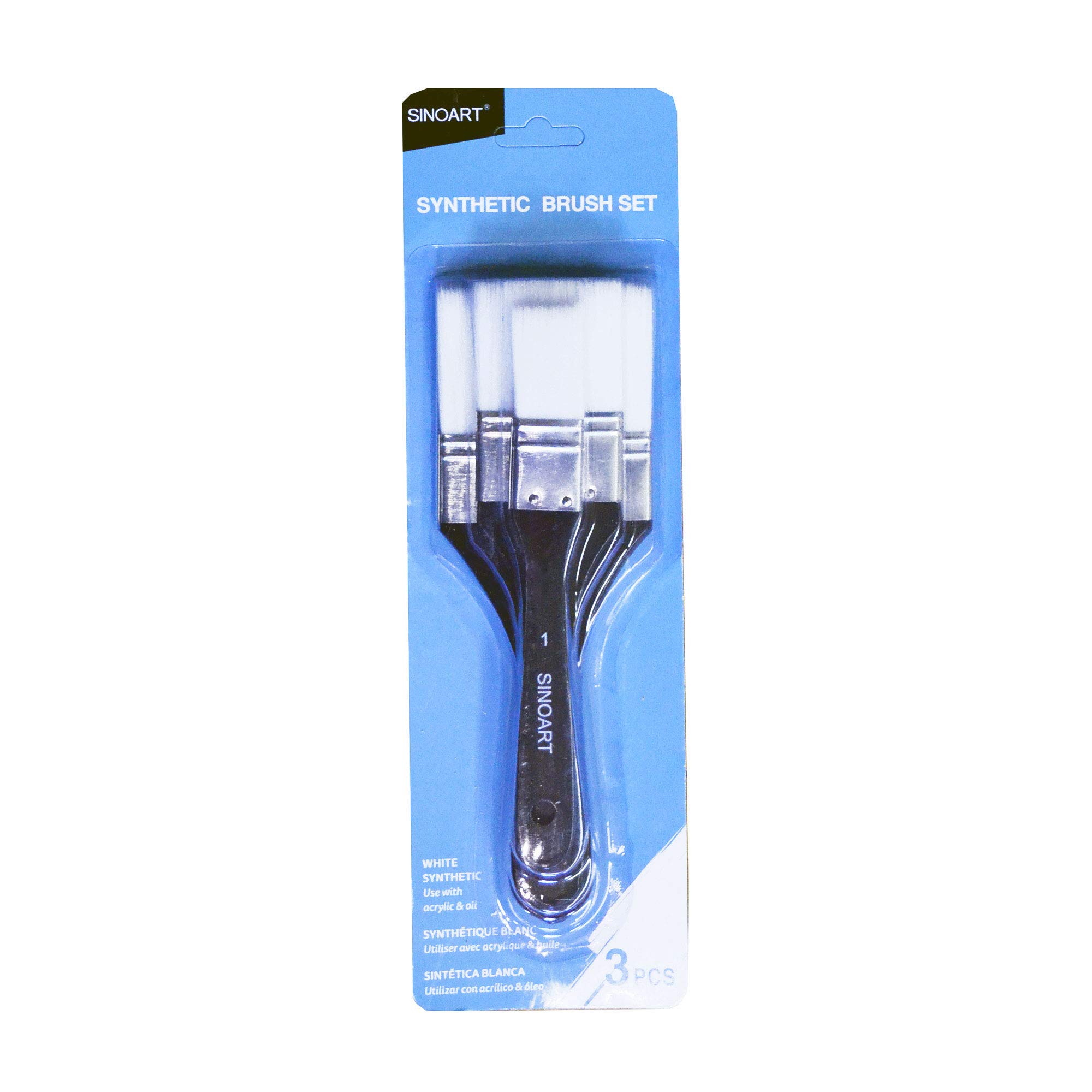 White Large Flat Synthetic Paint Brush Set of 3 Assorted Sizes