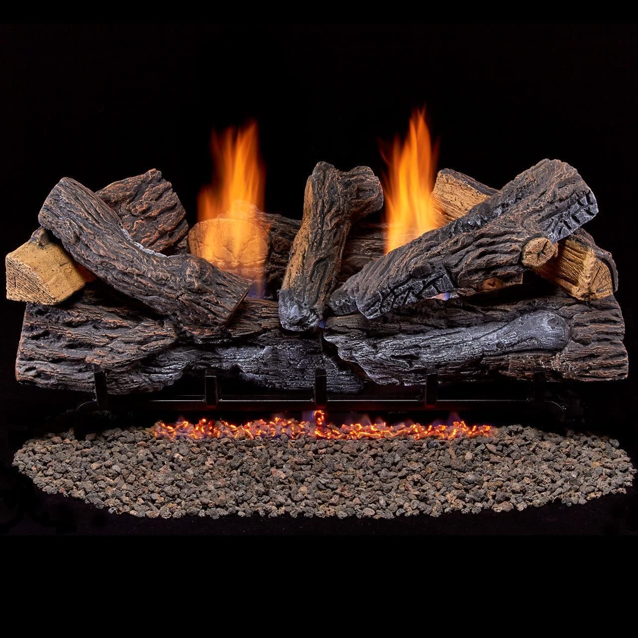 DLS-30T-2 Dual Fuel Ventless Fireplace Logs Set with Thermostat, Use with Natural Gas or Liquid Propane, 33000 BTU, Heats up to 1100 Sq. Ft, Stacked Red Oak, 30 Inches