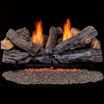 Duluth Forge DLS-30T-2 Dual Fuel Ventless Fireplace Logs Set with Thermostat, Use with Natural Gas or Liquid Propane, 33000 BTU, Heats up to 1100 Sq. Ft, Stacked Red Oak, 30 Inches