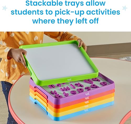 Miniatura 4 de hand2mind Bandejas magnéticas de borrado en seco, bandejas apilables para aula, bandejas magnéticas para letras, pizarras blancas para niños,