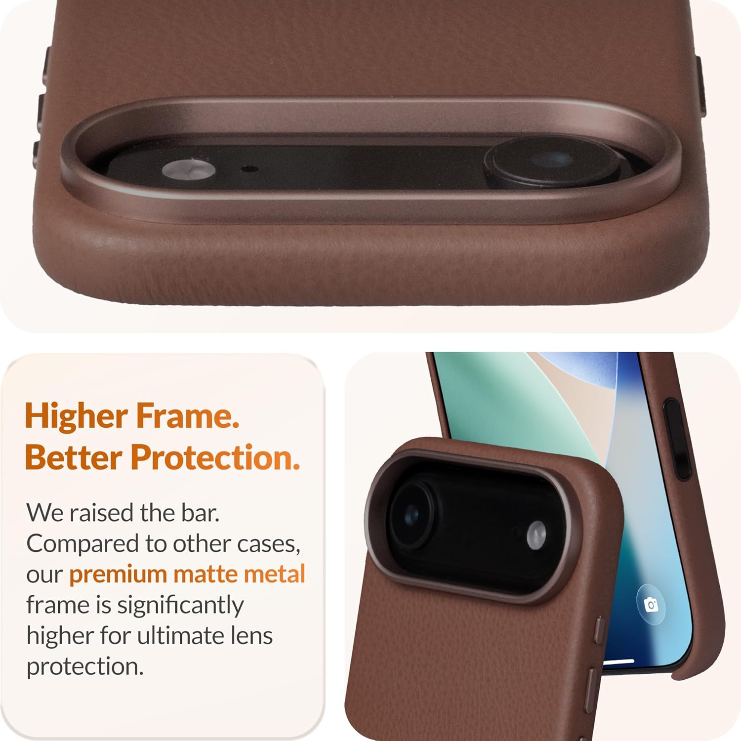 LONLI Classic | Gold-Rated Leather - European Genuine Vele Leather Case for iPhone Air - [Built-in Camera Control and Compatible with Magsafe] - Dark Saddle - Image 4