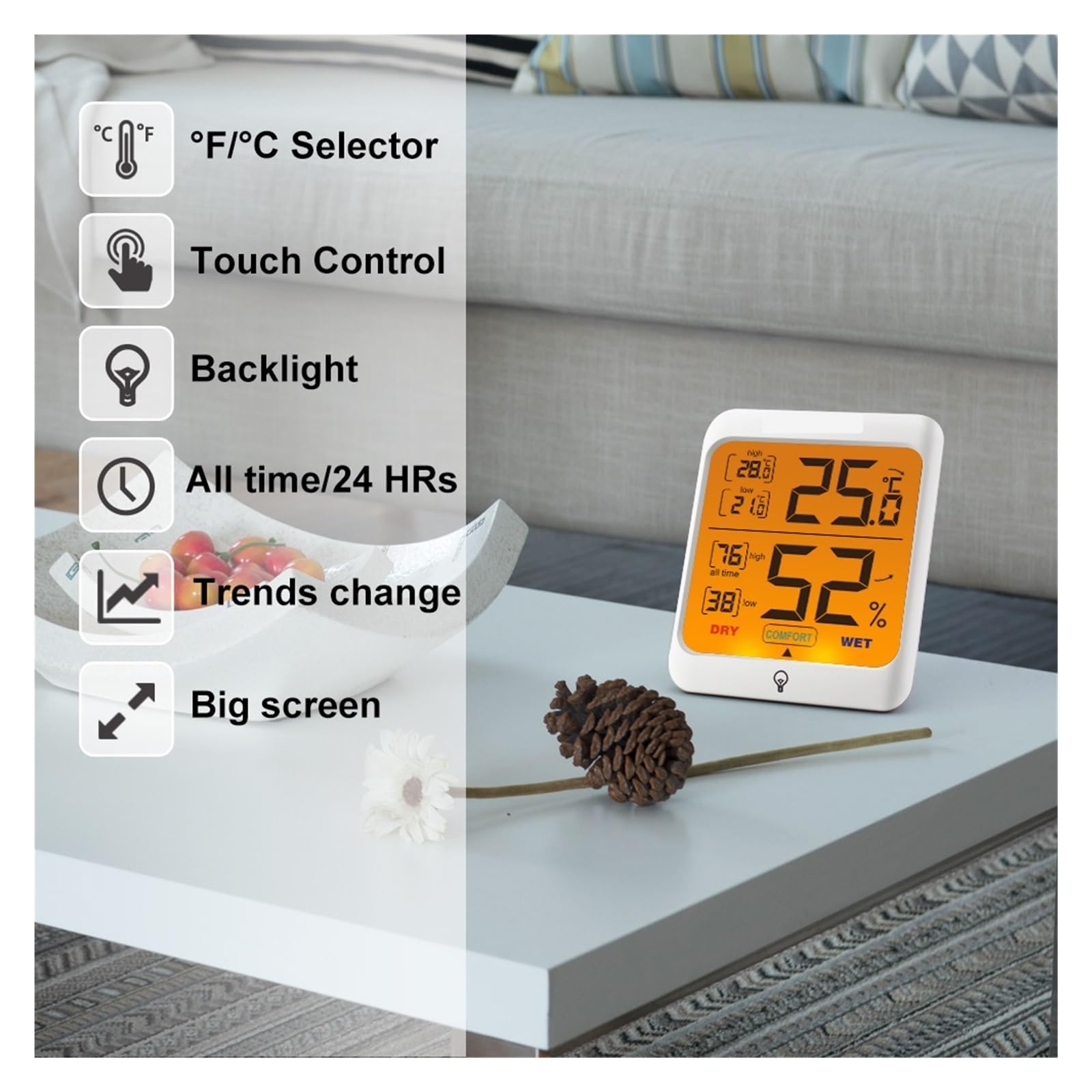 Thermomètre Numérique Hygromètre Rétro-éclairage Intérieur Température Et Humidité Moniteur Station Météo Précis Rapide Surveillance Temps Réel