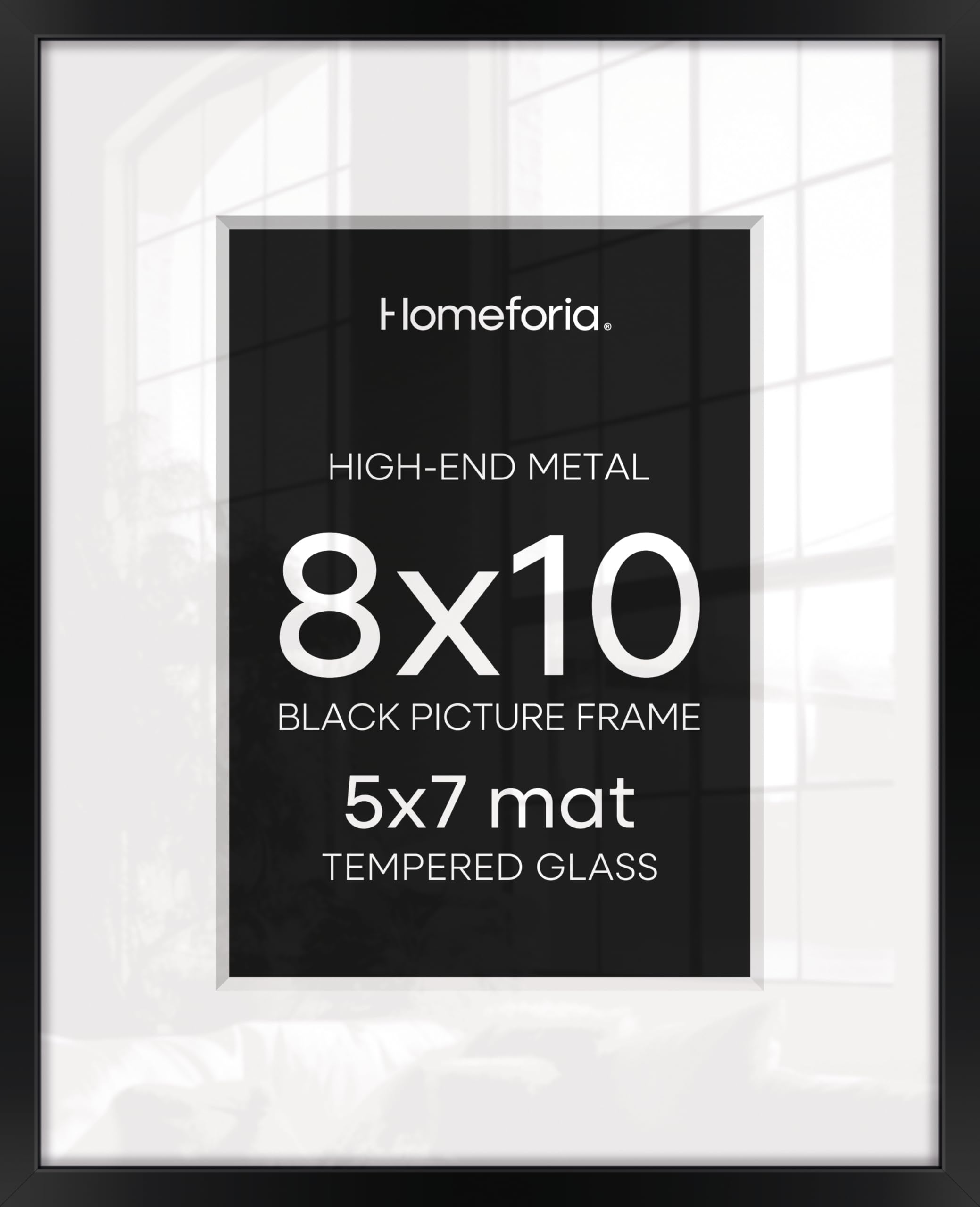 Homeforia 8x10 Black Picture Frame, High-End Metal, 5x7 Mat, Glass | High End Aluminum, Tempered Glass, Acid-Free 5x7 Removable Mat, 8x10 in Edge-to-Edge Display 10x8, Wall Kit, Set Of 3