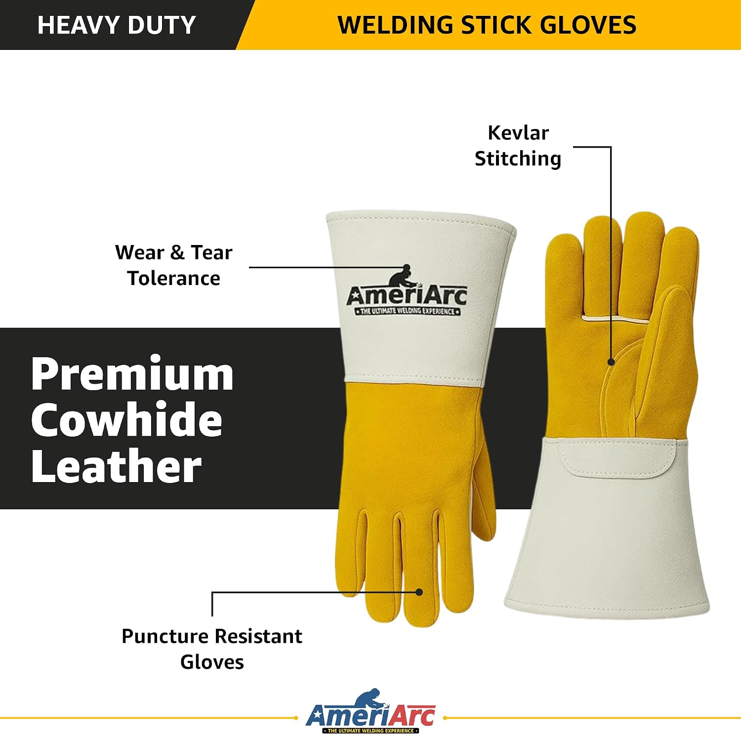 Stick Welding Gloves Large (128) | Premium Cowhide Split and Top Grain Leather | Extra Long, Heat and Spark Resistant | Heavy Duty Work Gloves for Welding Safety & Industrial Use
