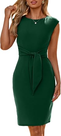 فستان Simplee Womens Work Business Bodycon Midi أنيق برقبة دائرية وأكمام شبه رسمية لغمد الكوكتيل المكتبي