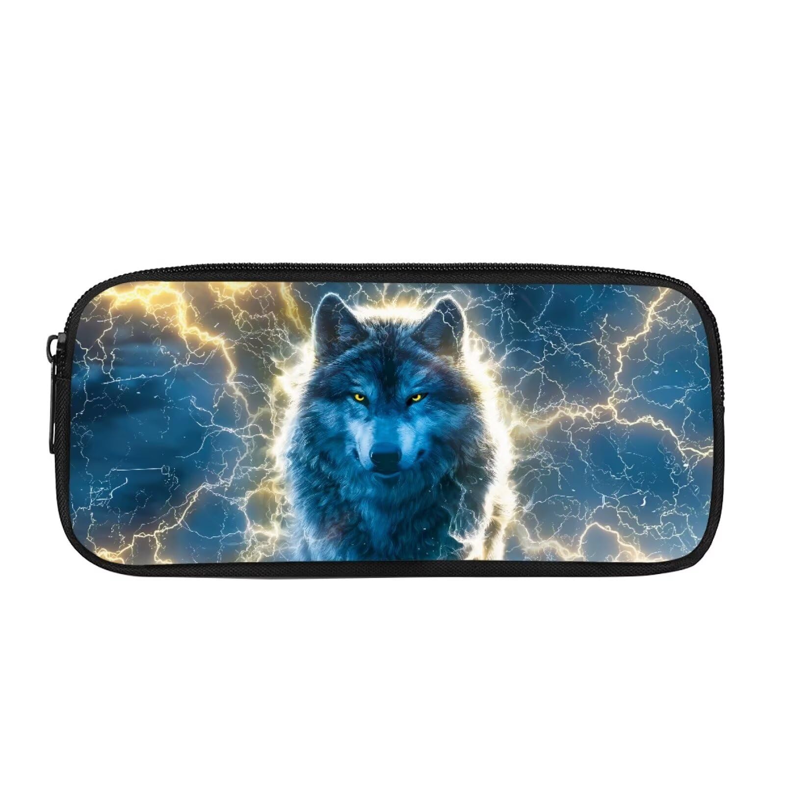 HUGS IDEA Thunder Wolf Pencil Case Wild Pattern Pencil Pouch Large Zipper Stationery Organizer Portable Pencil Bag for Teen Boys Wildlife Fans School College Office Daily Supplies