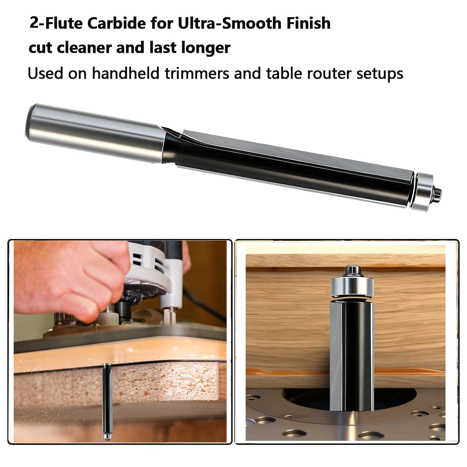 Extra Long Flush Trim Router Bit 1/2 Shank, 3-Inch Height X 1/2-Inch Diameter, Carbide Tipped, Top Bearing Template Flush Cut Trim Router Bit, for Woodworking Trimming