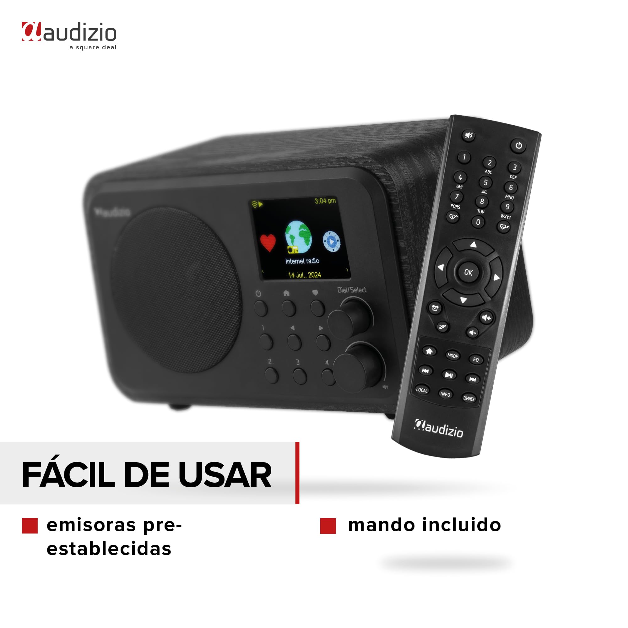 Audizio Vicenza Radio Digital DAB+ FM e Internet Bluetooth 5.0, Batería Recargable, Pantalla a Color, Negro WiFi