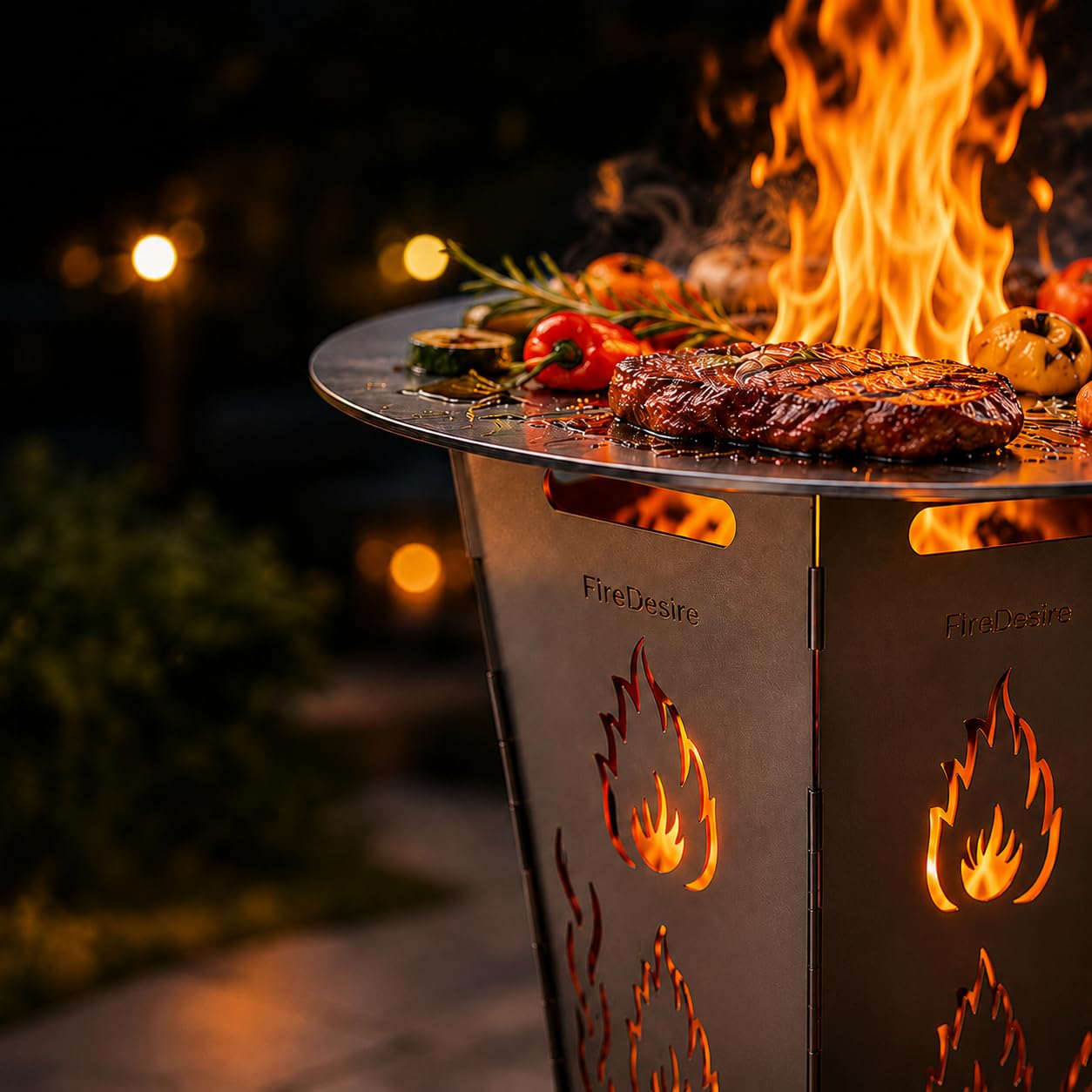 FireDesire Grill Pro Feuerkorb 80cm + Grillplatte + Ascheschale, Feuertonne, Feuerschale, Grilltonne, Ofen, Terassenofen, Grill, Stahlkorb, Plancha, Gartenfeuer