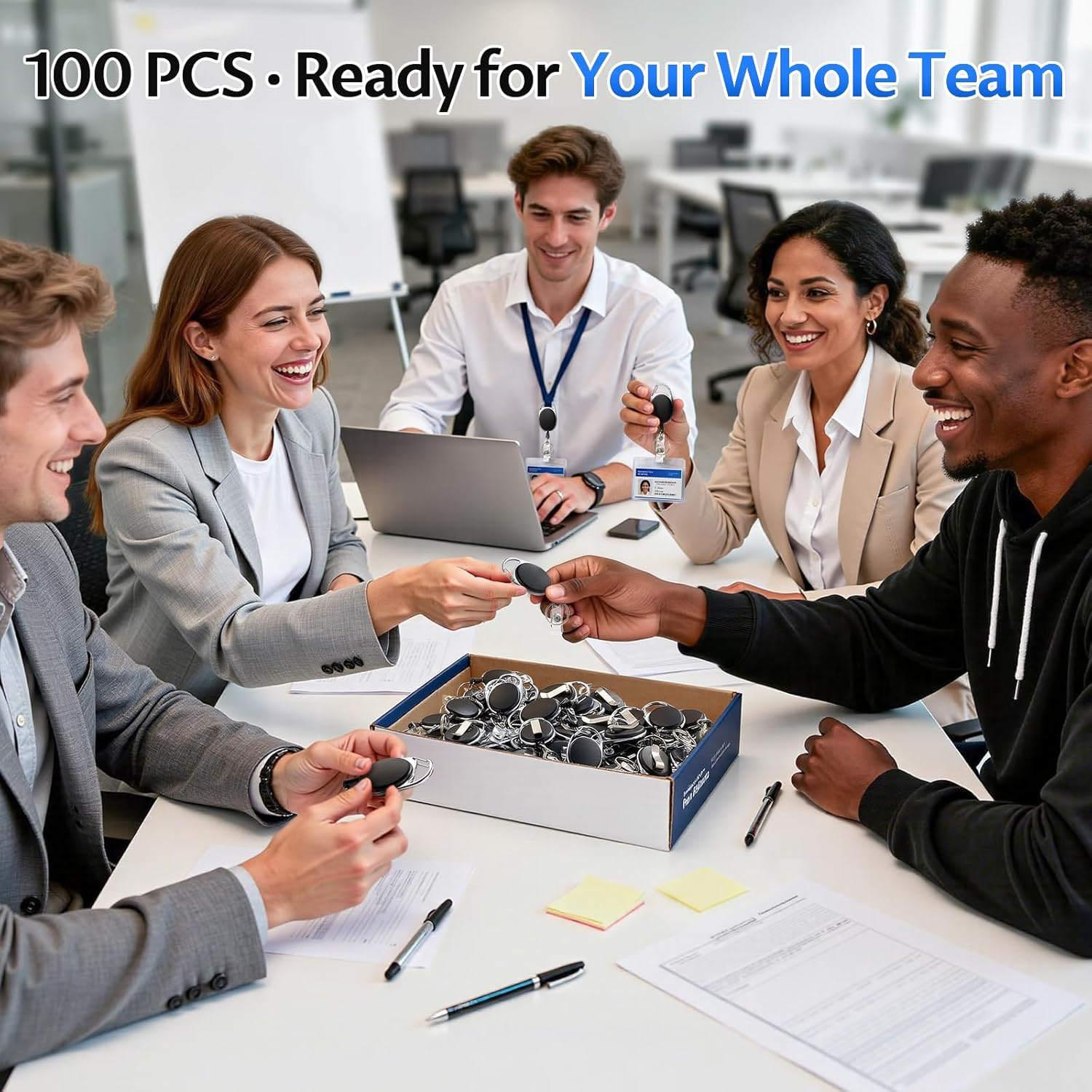 Simetufy 100 Pack Retractable Badge Reels, ID Badge Holder Retractable with Carabiner Reel Clip, Heavy Duty Keychain with Ring for Office Worker Employee, Doctor, Nurse & Student