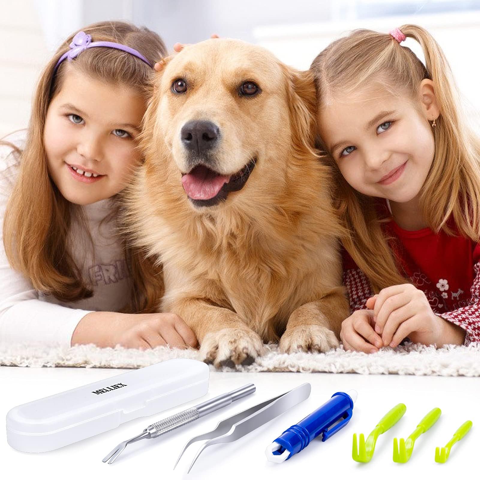 MELLIEX 6pcs Tire Tique Pince à Tiques en Acier Inoxydable, Tique Remover Stylo Anti-Tiqueet Crochet à Tiques en Plastique avec Boîte pour Chiens, Chats et Humain