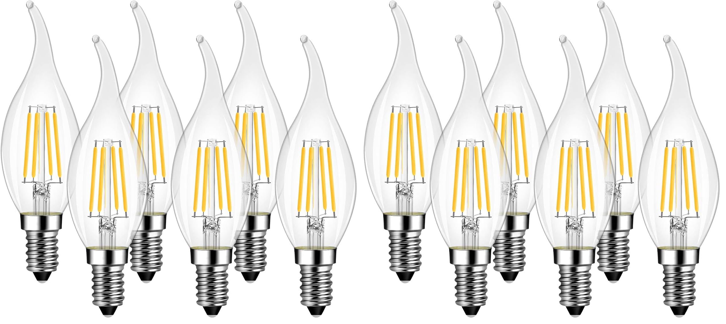 LVWIT Lampadine LED E14 Luce Calda 2700K, Lampadina 4W Equivalenti a 40W, 470LM, Lampadina LED Filamento Fiamma Stile Vintage Retrò, Risparmio Energetico, Non Dimmerabile, Pacco da 12 Unità