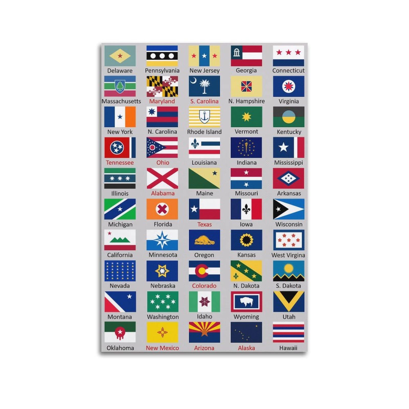 Altuy Flag Poster Simplistic And Updated Usa State Flags Redesigns Decorative Painting Canvas Poster 12X18inch(30X45cm)