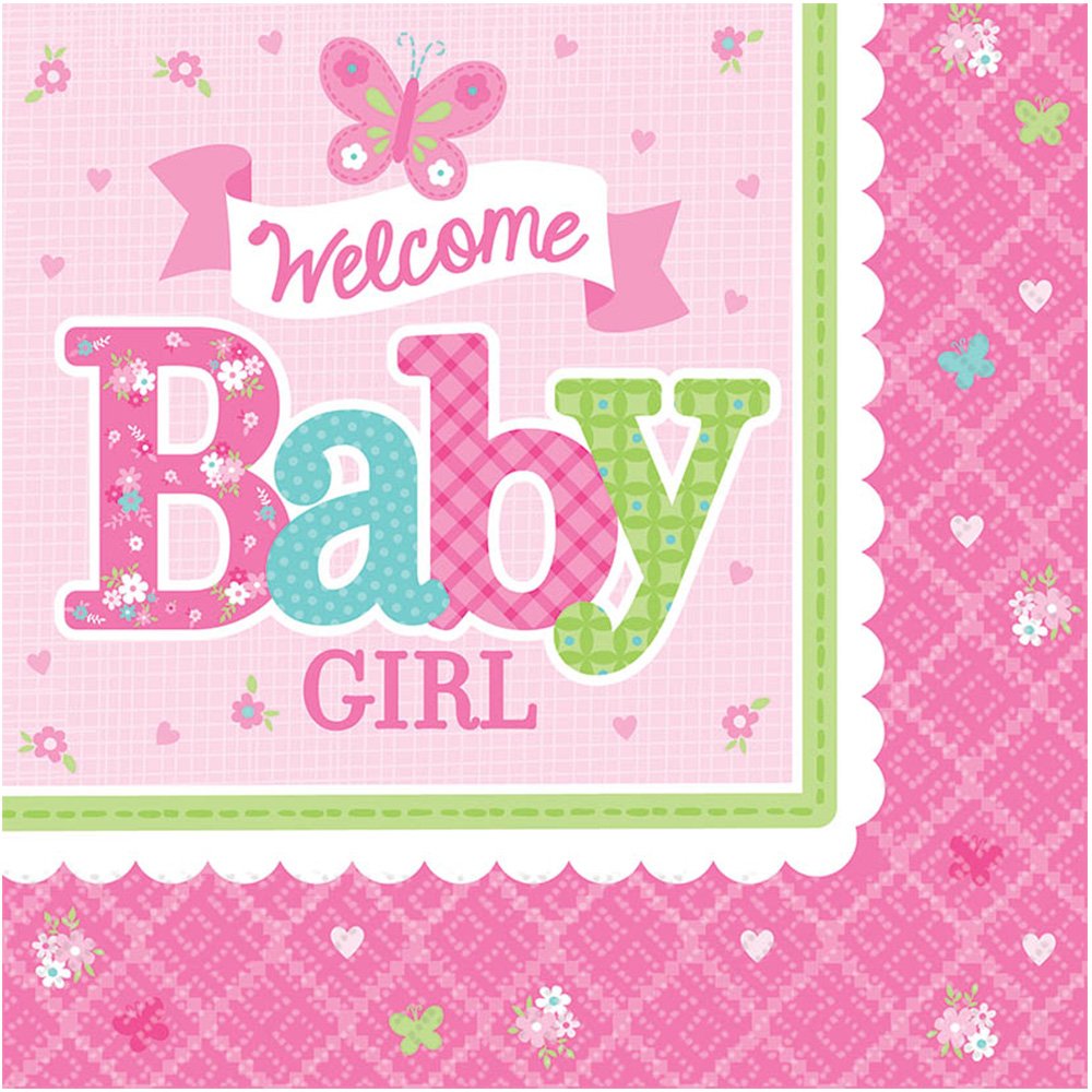 Amscan Women's Pink Welcome Baby Girl Luncheon Napkins 33Cm /16