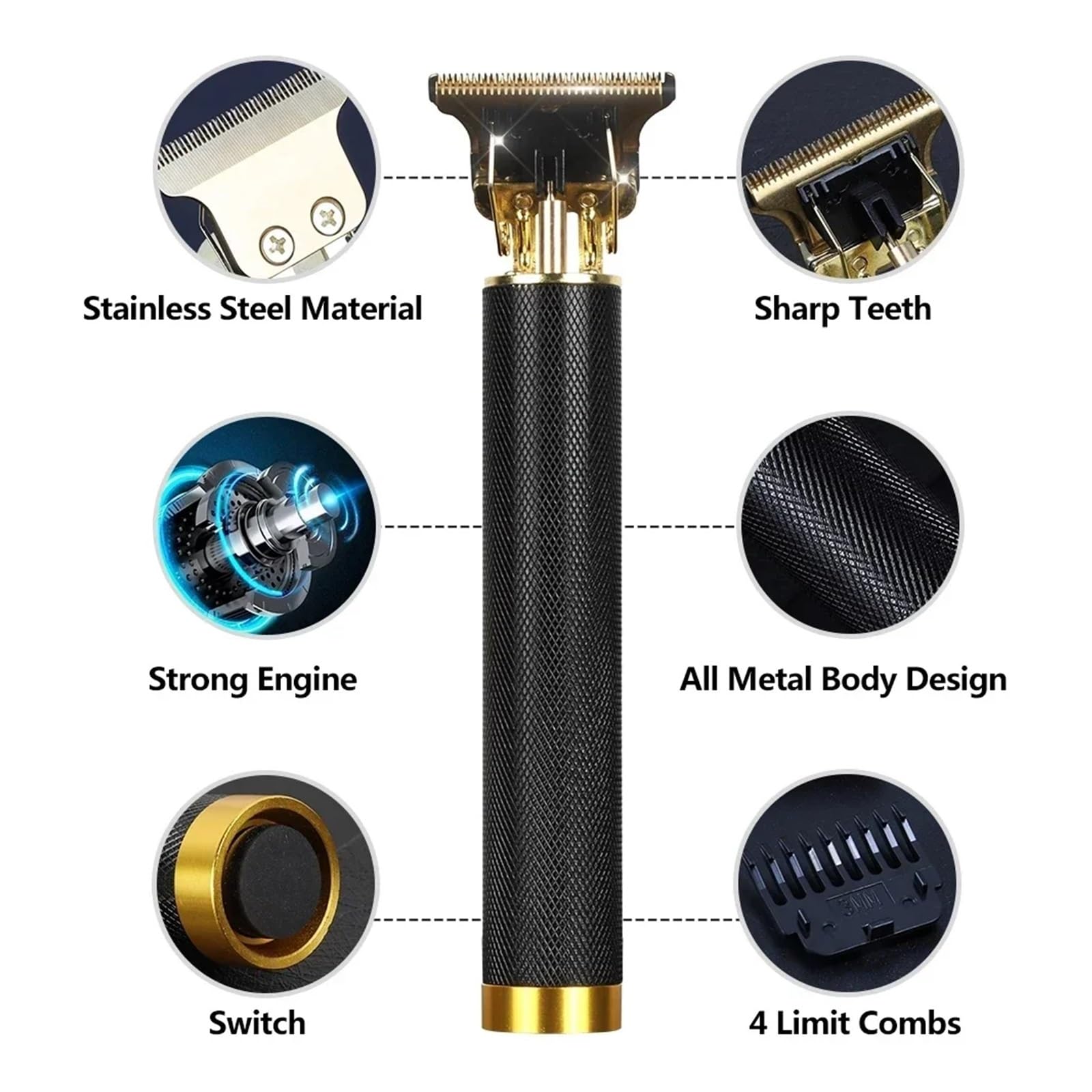 Rasoio per capelli ricaricabile T9, rasoio elettrico, rasoio professionale per capelli senza fili, rasatura della barba (senza accessori BB)