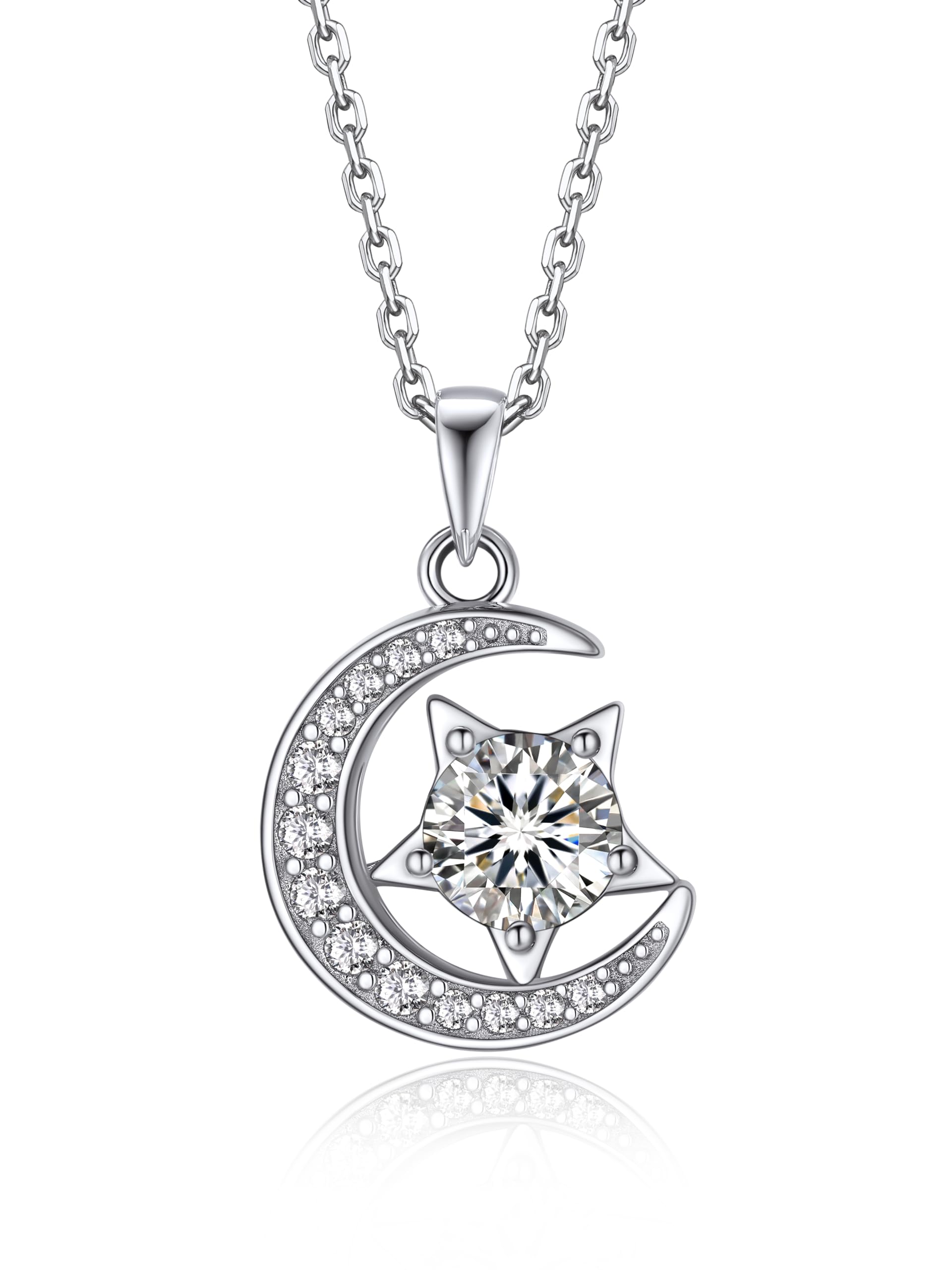 MomentWish Punto Luce Collana, 1Ct Moissanite Diamanti Ciondolo Collana Donna Argento 925 con Certificato Gra Gioielli Regalo Festa della Mamma Donna Compleanno