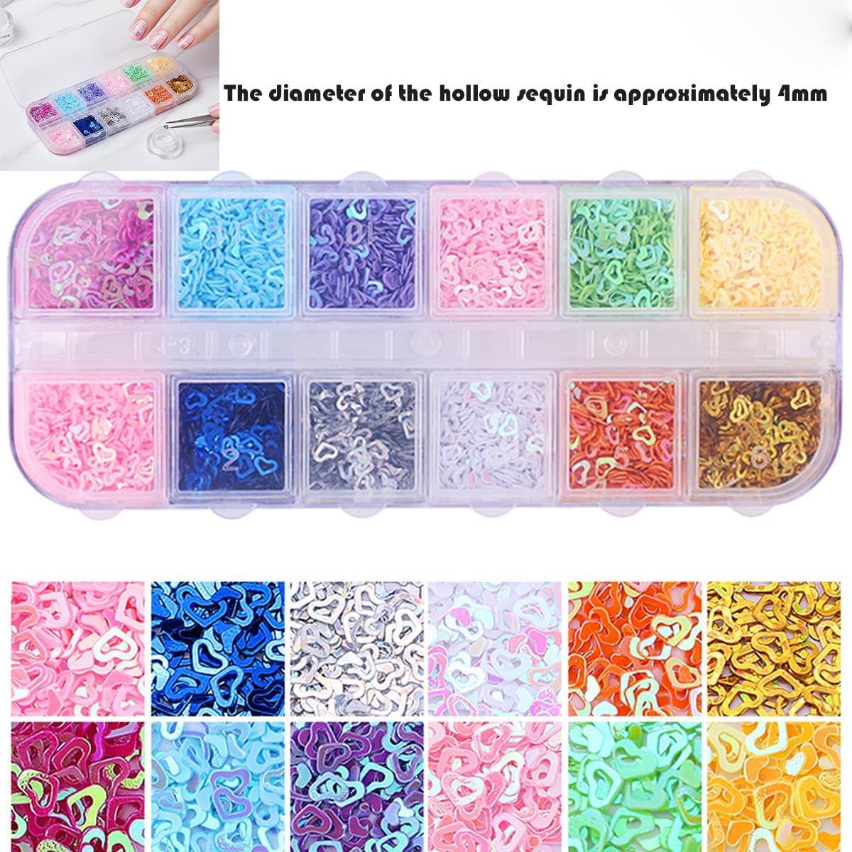 4 Boxes Glitter Nail Art Sequins Set Mixed Shaped Heart Star Butterfly Snowflake Shapes for Women Girls DIY Nail Art Design Acrylic Nail Decor Crafts